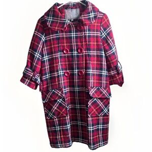 New York Laundry Pea Coat Womens 6 Tartan Tweed 1960s Wool Blend Preppy Academia